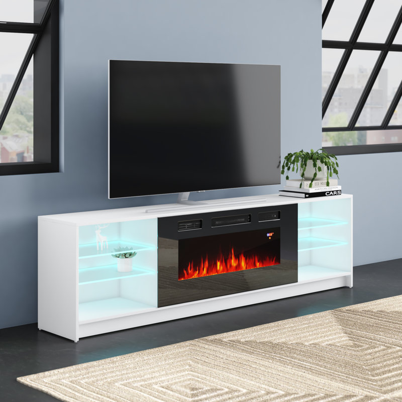 meuble télé avec foyer électrique blanc